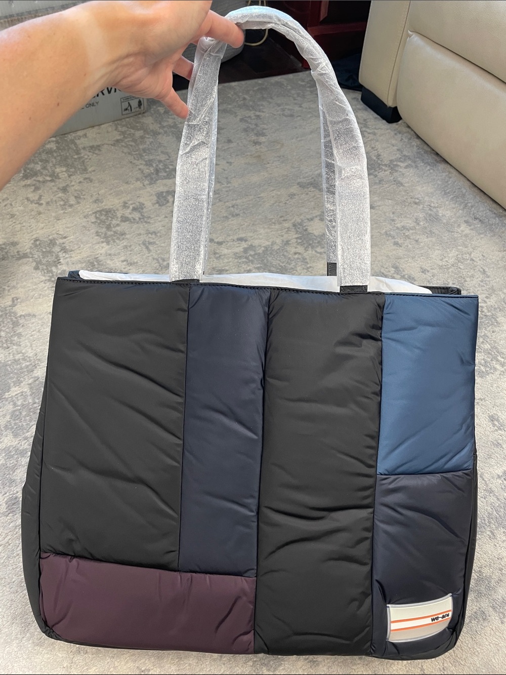 New We-Ar4 The Excess Nylon Quilted Puffy Tote Bag Black Colorblock - Picture 4 of 13